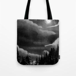 Bright Cloudy Night Sky in Black and White Tote Bag