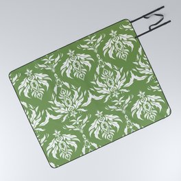 White and green damask paisley hand drawn. Seamless background, grunge style.  Picnic Blanket