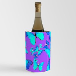 BLUE BUTTERFLIES ABSTRACT ON LILAC PURPLE  ART Wine Chiller