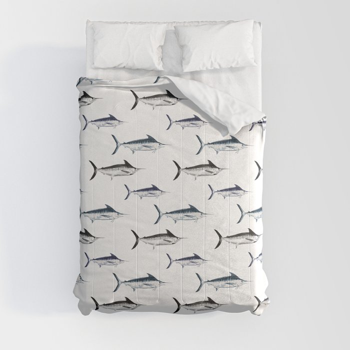 Grapchic Modern Vector Atlantic Blue Marlin Pattern  Comforter