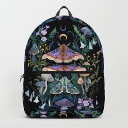 Sphinx Moth Moon Garden Backpack | Moth, Nature, Painting, Lunar, Butterfly, Foliage, Nocturnal, Magical, Mushroom, Plants 