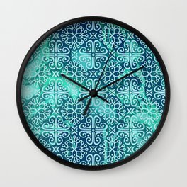 Pattern on greenish blue marble Wall Clock