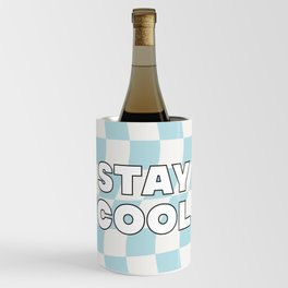 Stay Cool Blue Off-White Checker Board Twist Pattern Wine Chiller
