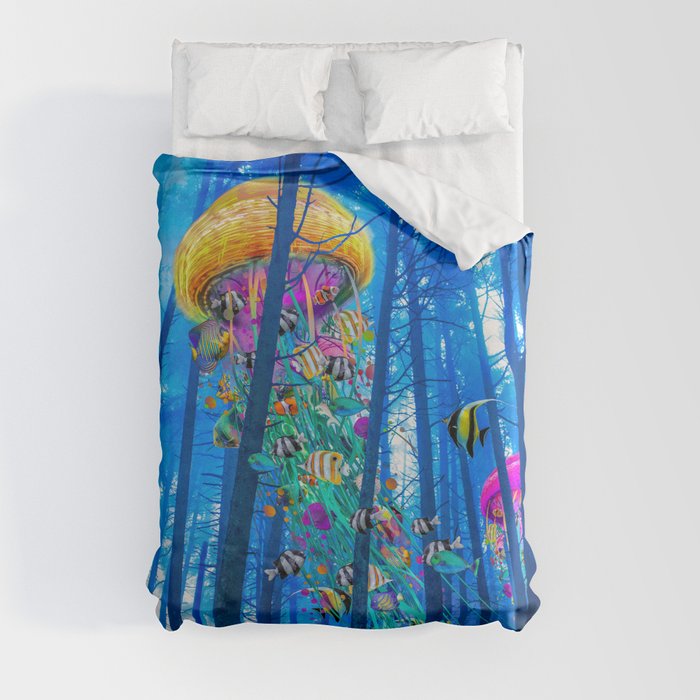 Elecric Jellyfish in a Misty Forest Duvet Cover