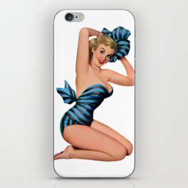 Blonde Pin Up With Black And Blue Dress And Barefoot Shoes iPhone Skin