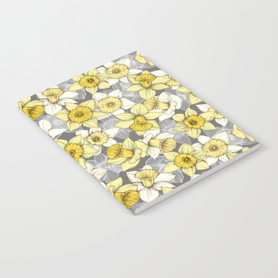 Daffodil Daze - yellow & grey daffodil illustration pattern Notebook