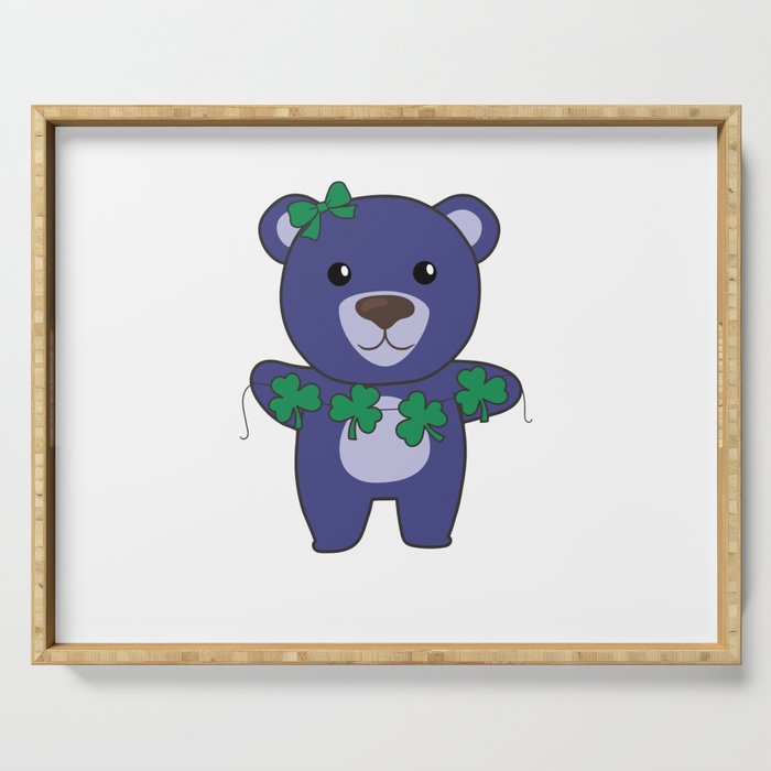 Bear With Shamrocks Cute Animals For Luck Serving Tray