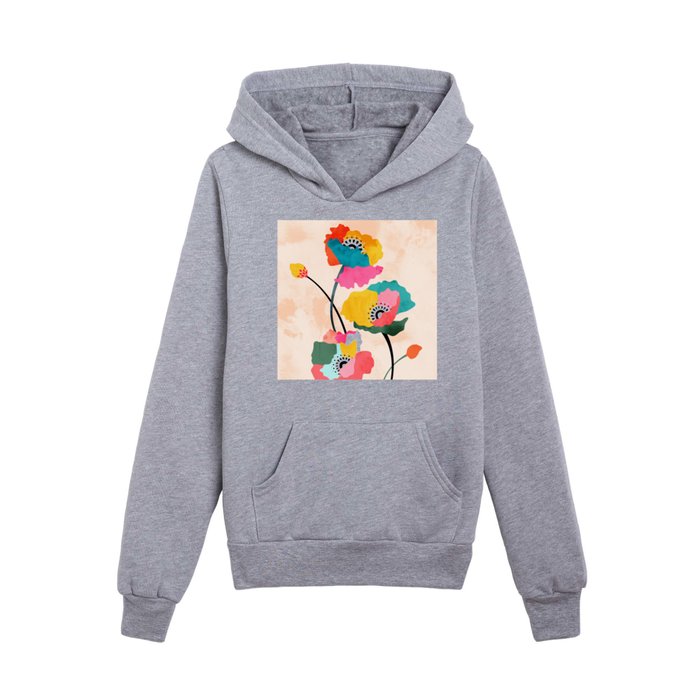 Dopamine Floral, Botanical Watercolor Eclectic Flowers Plants, Painting Colorful Pop Bohemian Contemporary Modern Kids Pullover Hoodie