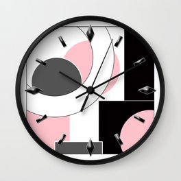 An abstract geometric pattern . Geometric shapes . Black pink white pattern . Wall Clock
