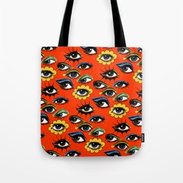 60s Eye Pattern Tote Bag | Curated, Drawing, 60S, Digital, Illustration, Eyes, Vintage, Pattern, Ink Pen, Eye 