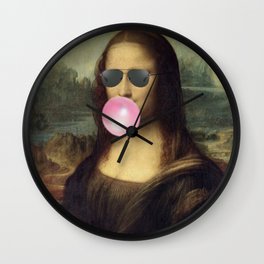 Bubble Gum "Cool Girl" Mona Lisa pop art portrait painting by Leonardo da Vinci Wall Clock