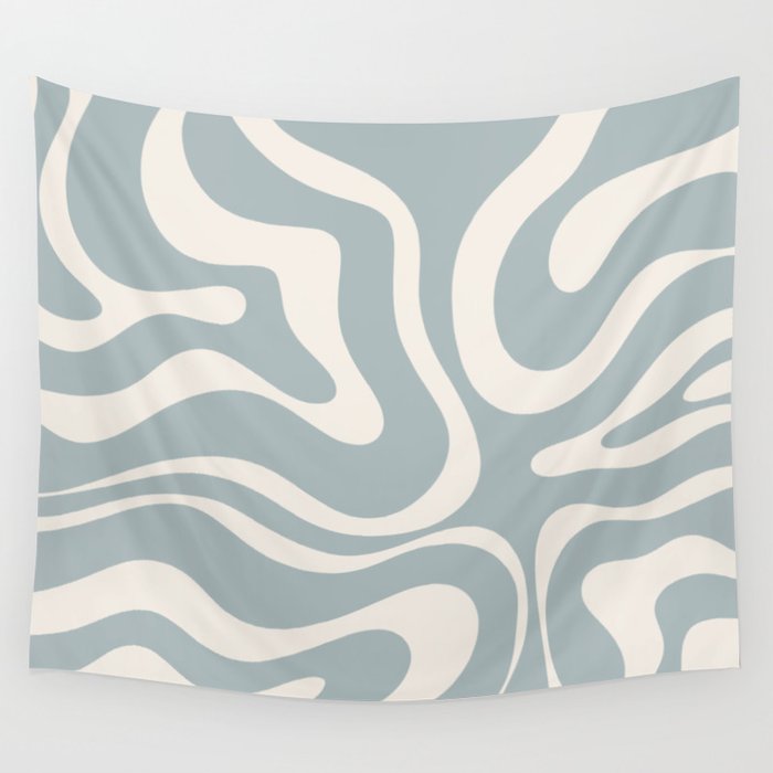 Modern Liquid Swirl Abstract Pattern in Light Blue-Grey and Cream  Wall Tapestry