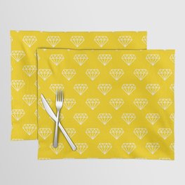 White Hipster Diamond Pattern on Yellow background Placemat