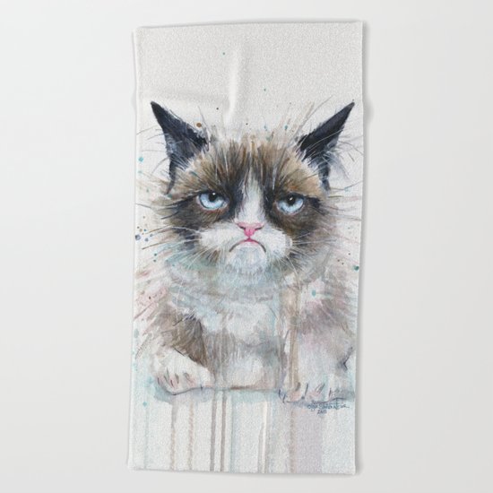 Grumpy Kitty Cat Beach Towel