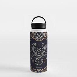 Scorpio Zodiac Golden White on Black Background Water Bottle