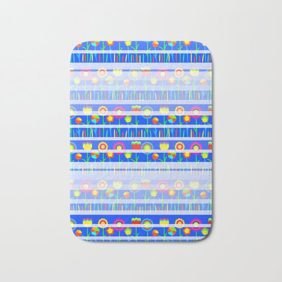 Floral spring party in blue Bath Mat