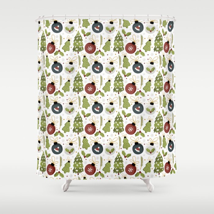 Christmas Ornaments Pine Trees Shower Curtain