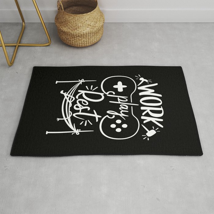 Work Play Rest Gamer Illustration Quote Rug