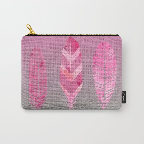 Feathers pink grunge watercolor art Carry-All Pouch