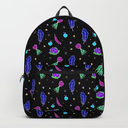 Space Produce Backpack | Digital, Pattern, Ink Pen, Food, Vegetables, Kale, Colorful, Blue, Stars, Drawing 