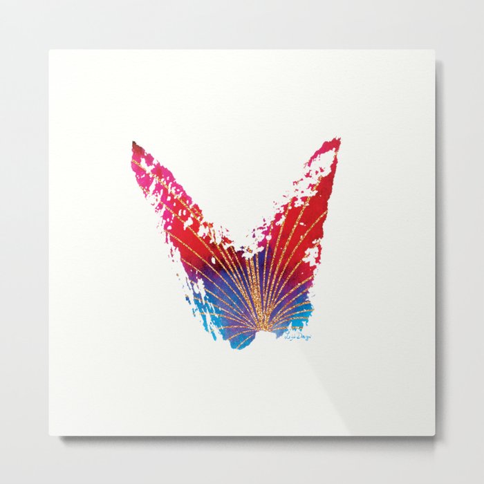 Abstract red and blue butterfly with fan Metal Print
