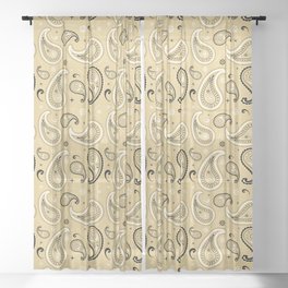 Black and White Paisley Pattern on Beige Background Sheer Curtain