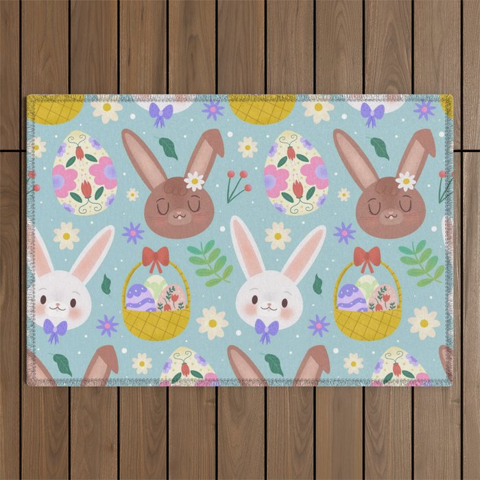 Happy Easter Cute Rabbits Collection Outdoor Rug