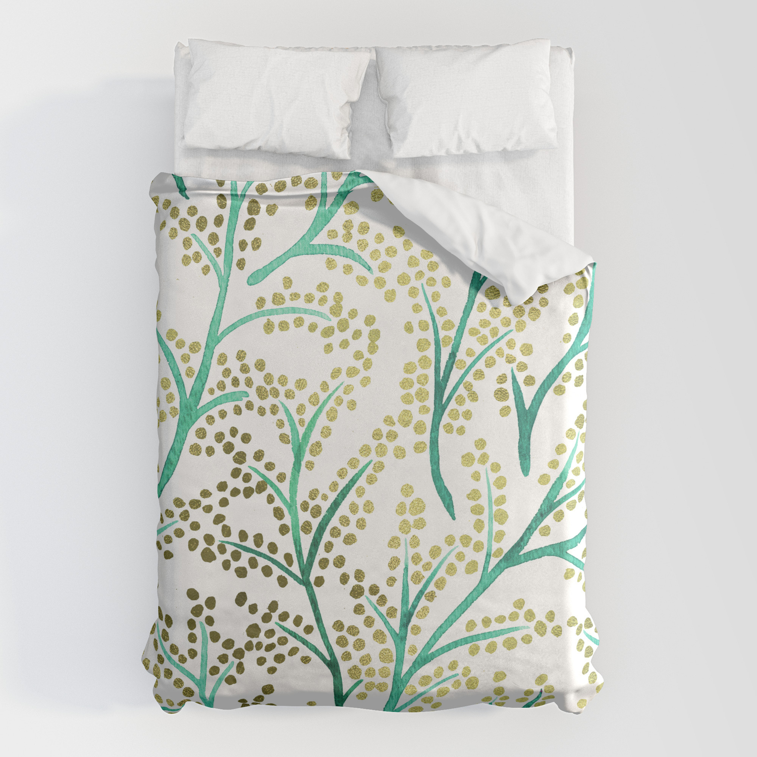 Green Gold Branches Duvet Cover By, Branches Duvet Cover