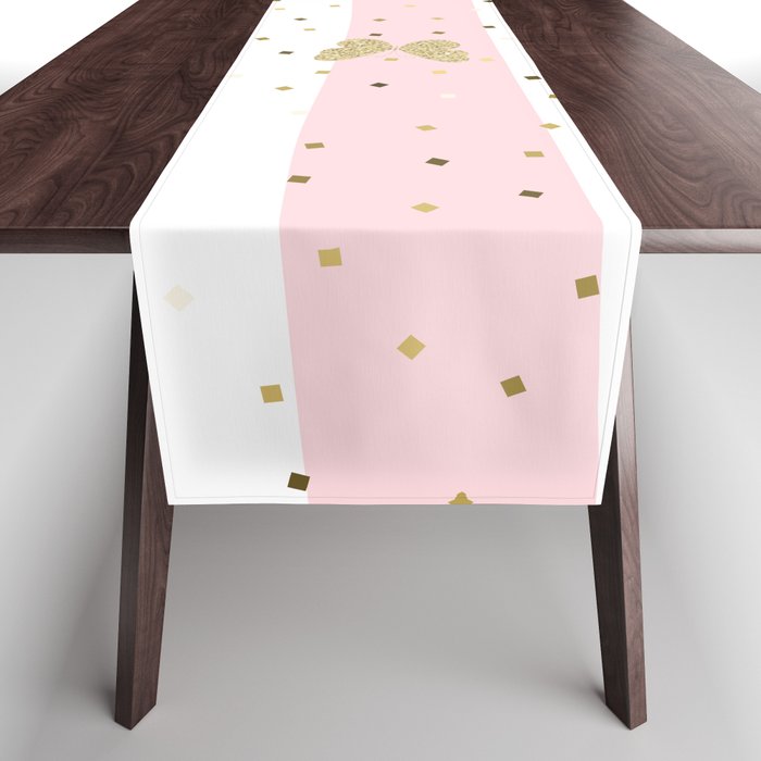 Glitter Butterfly on light Pastel Pink and White Stripes Table Runner