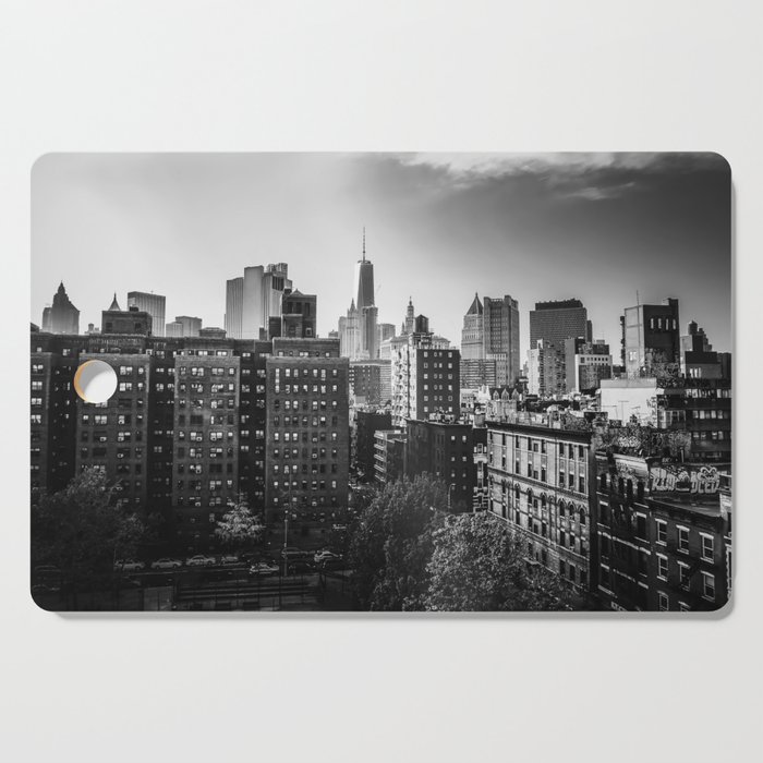 New York City skyline and Chinatown neighborhood in Manhattan black and white Cutting Board