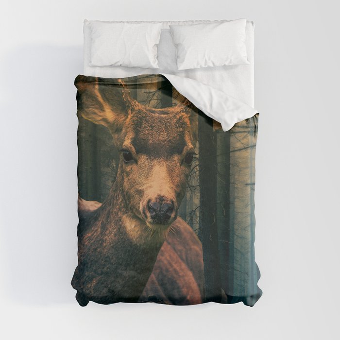 Meeting a Giant Deer Deep in the Forest Duvet Cover