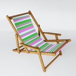 [ Thumbnail: Violet, Light Cyan, Lime Green, and Dark Grey Colored Lines/Stripes Pattern Sling Chair ]
