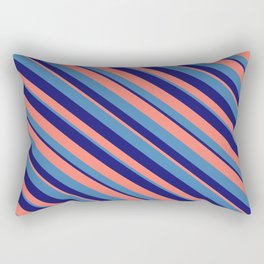 [ Thumbnail: Blue, Midnight Blue, and Salmon Colored Stripes Pattern Rectangular Pillow ]