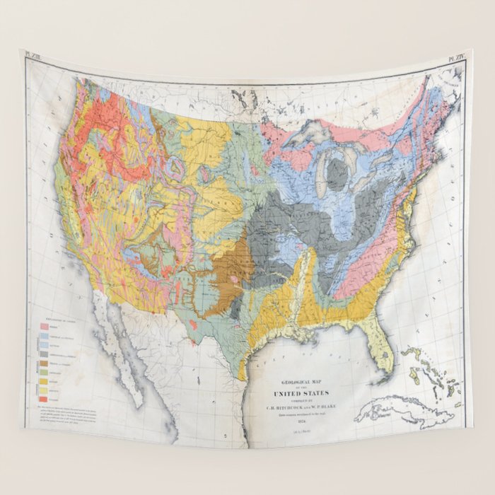 1874 Geological Map of the United States Wall Tapestry by Elegant Chaos 