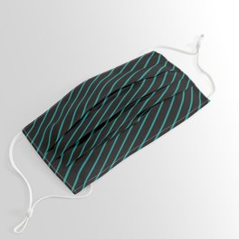 [ Thumbnail: Dark Cyan and Black Colored Lined/Striped Pattern Face Mask ]