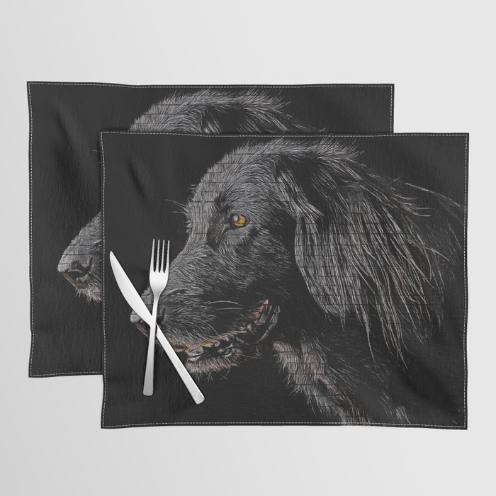 So Cool, Black Flat Coated Retriever Dog - Brick Block Background Placemat