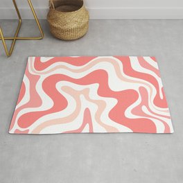 Liquid Swirl Retro Abstract Pattern in Blush Pink and White Area & Throw Rug
