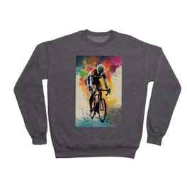 Lone Road Cyclist Abstract Watercolor Crewneck Sweatshirt