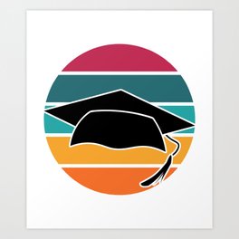 Graduating Cap Student Retro Sunset black Art Print | Mom, Queenager, 2023, Congrats, Senior 2021, Son, Highschool, Freshman, Graduation 2021, Senior Mastered 