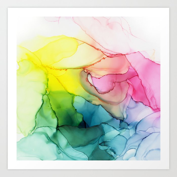Flowing Rainbow Bloom Abstract Ink Art Print