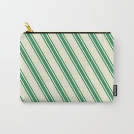 [ Thumbnail: Beige & Sea Green Colored Stripes Pattern Carry-All Pouch ]
