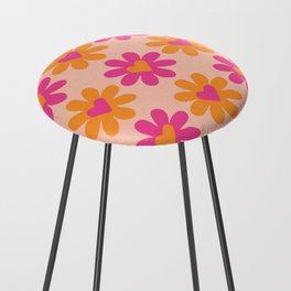 Groovy Pink and Orange Flower - Retro Aesthetic Counter Stool