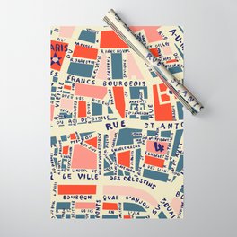 paris map blue Wrapping Paper