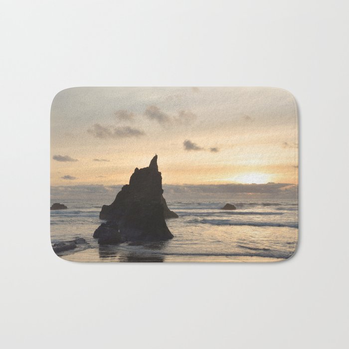 Arcadia Beach Sunset Lion Rock Oregon Coast Pacific Ocean Bath Mat