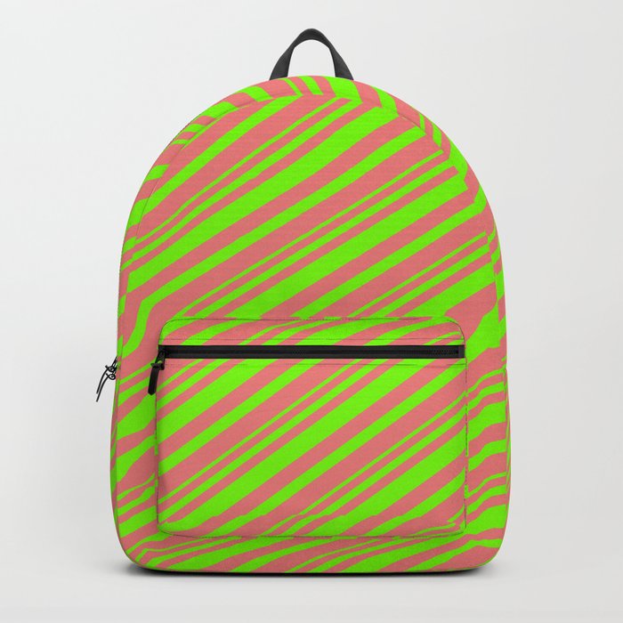 Light Coral & Green Colored Striped Pattern Backpack