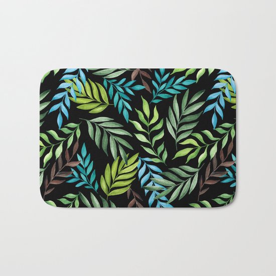 Tropical leaf pattern. Watercolor Bath Mat
