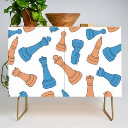 Chess Mate // Blue and Orange / Colorful Design / Chessboard setup /Contemporary art / Retro decor Credenza