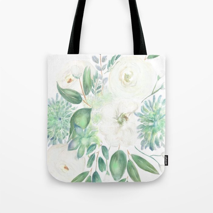 Handmade white flowers watercolor composition  Tote Bag