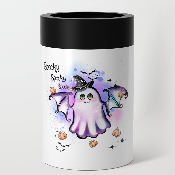 Cute ghost with witch hat spooky colors Can Cooler