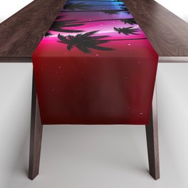 Neon landscape: Neon circle on a tropical beach Table Runner